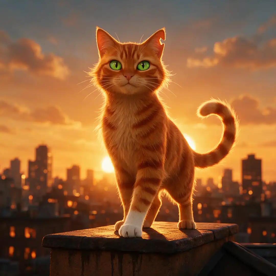 Heroic 3D animated pet portrait preserving distinctive coat markings