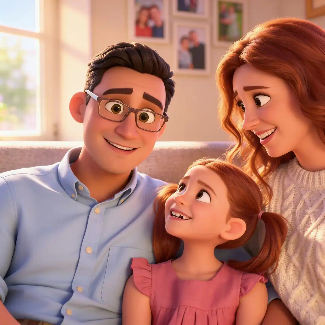 Animated family portrait generated by the Pixar AI generator with each person's identity preserved