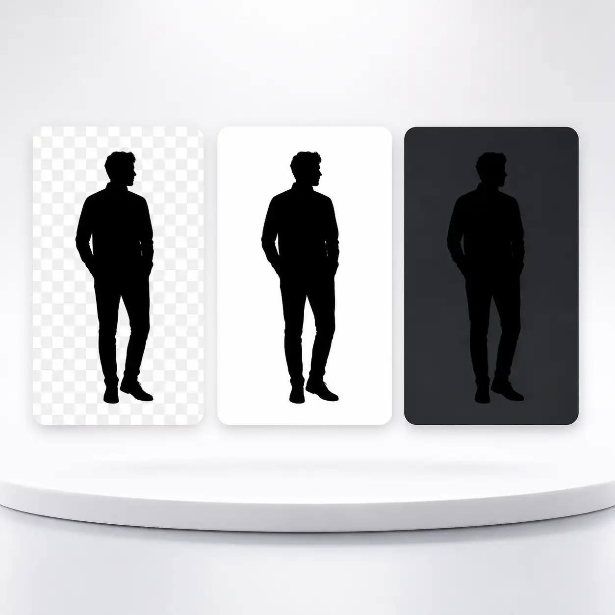 Preview background selector showing checkerboard, white, and dark options for inspecting silhouette edges and transparency