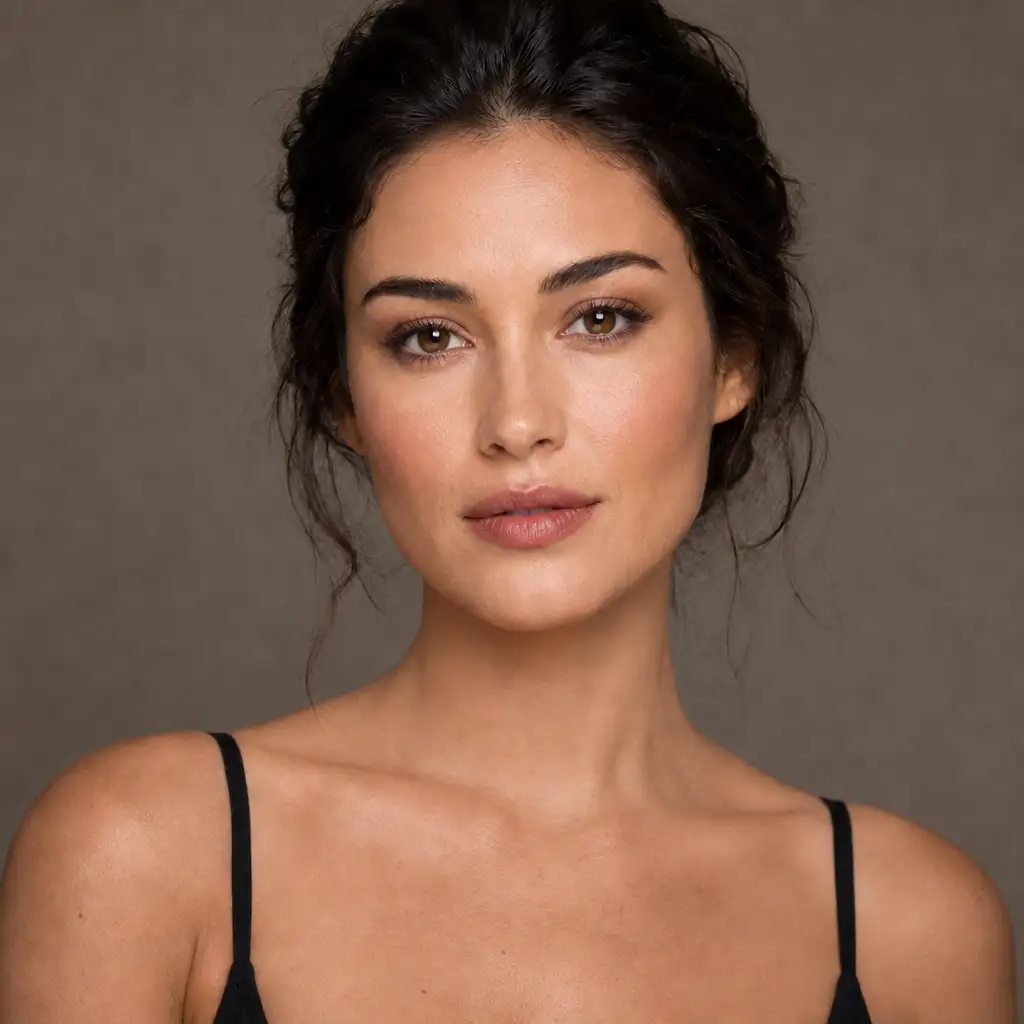 Same portrait with matched, consistent skin tone across face and neck after editing