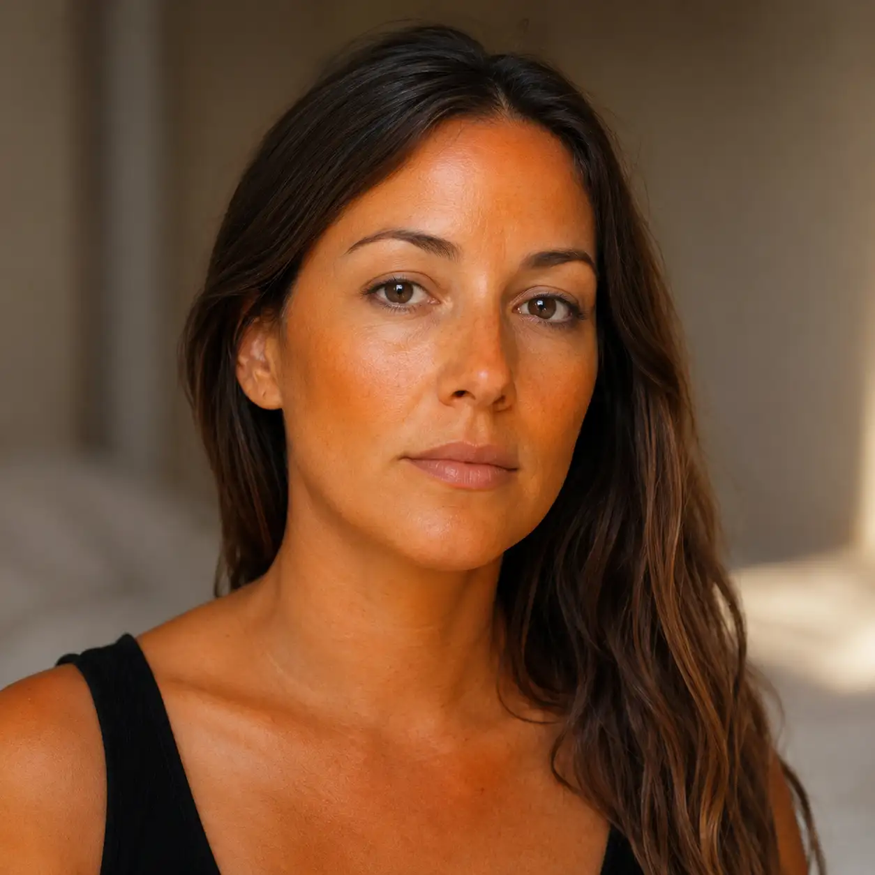 Portrait with visible orange color cast on skin before AI correction