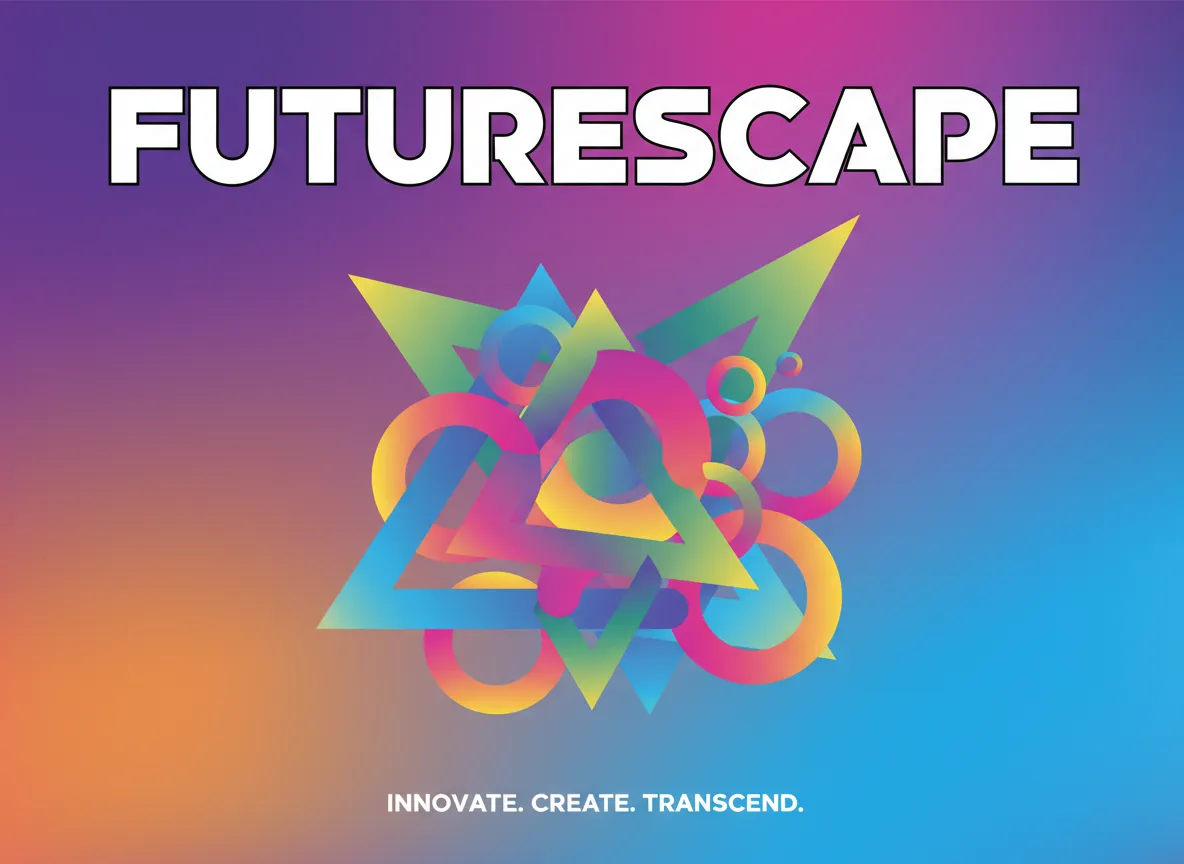 AI-generated bold graphic design poster with large sans-serif headline, abstract geometric shapes, and vibrant gradient background