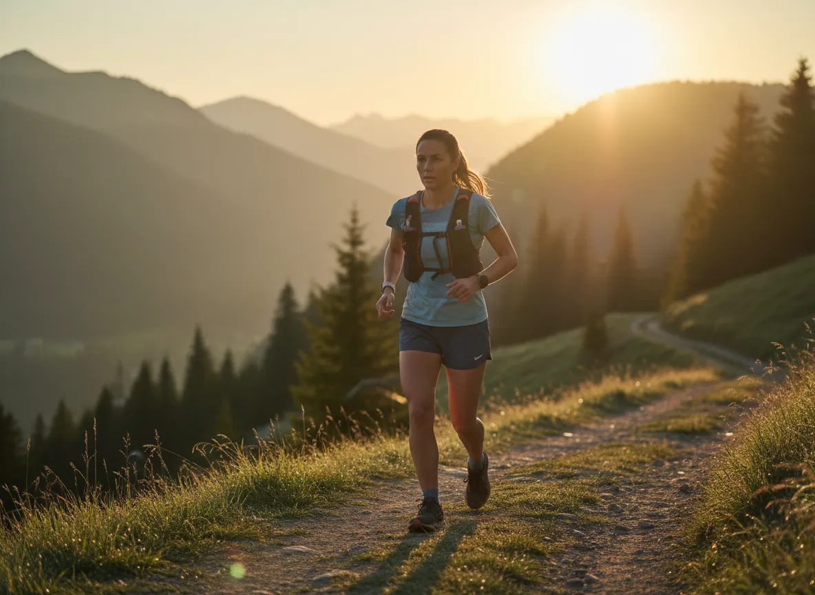 AI-generated photoreal portrait of a runner at sunrise with golden rim lighting and shallow depth of field, created with text to image AI