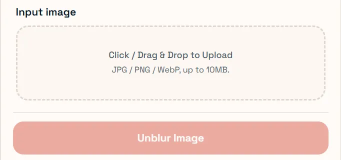 Simple one-click interface to unblur images online