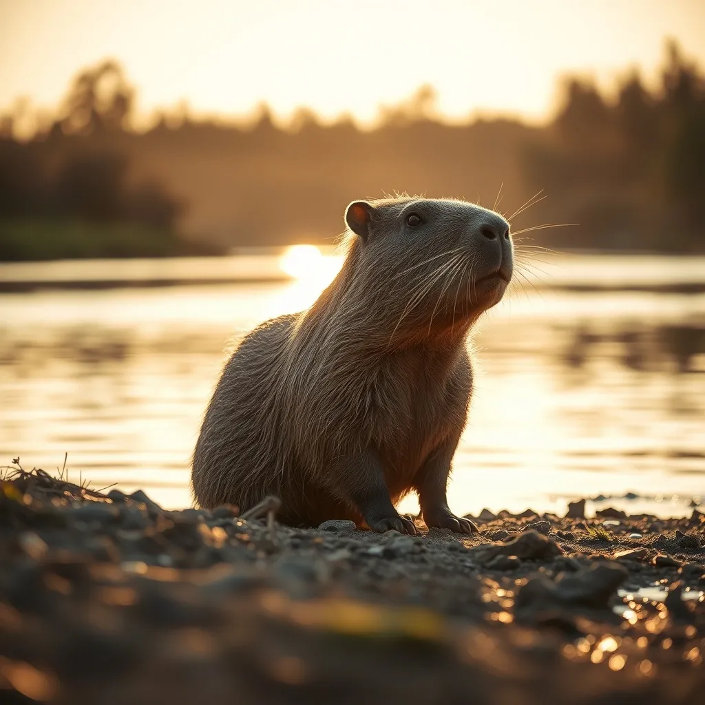 AI edited capybara by river - wildlife nature scene