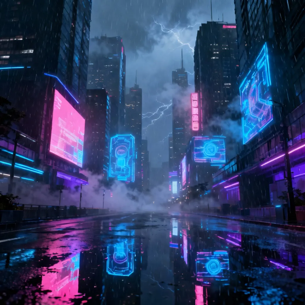 AI edited cyberpunk street view - futuristic urban scene