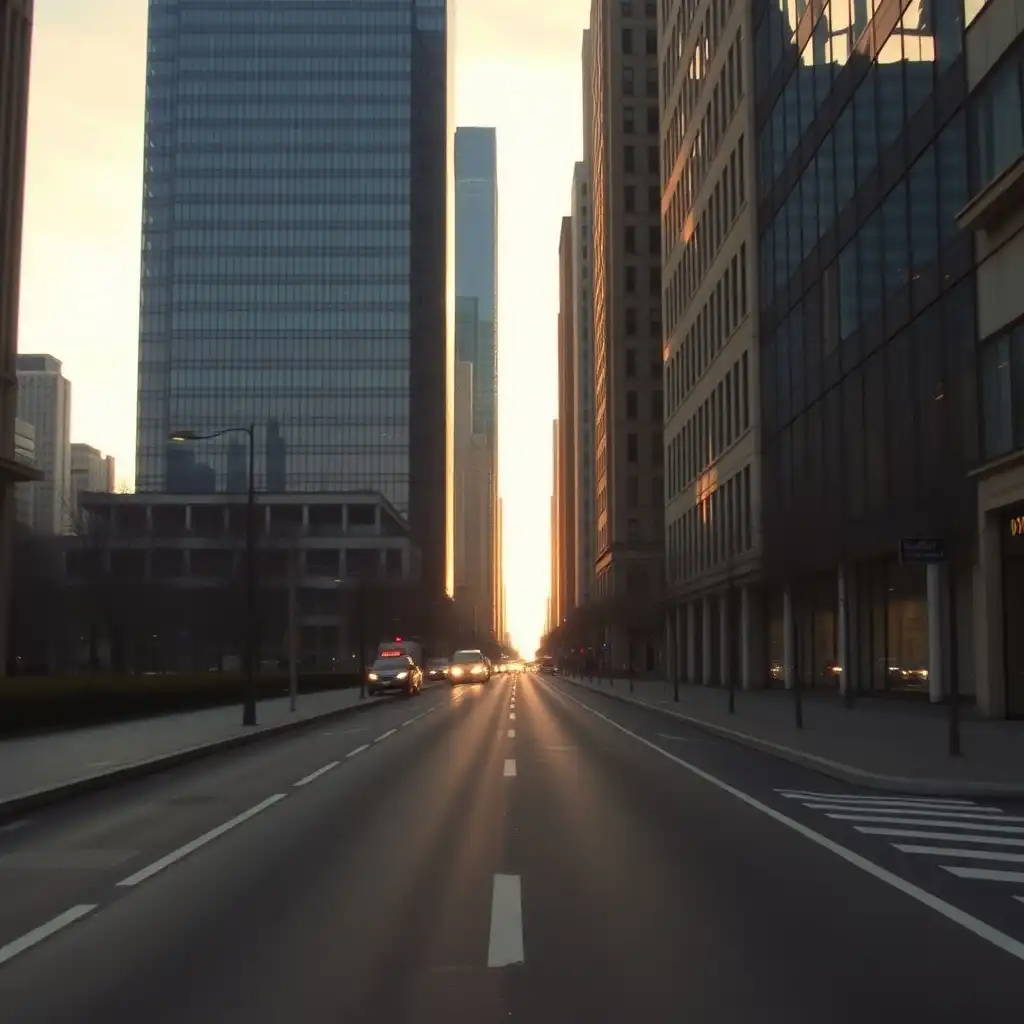 AI edited empty city street - urban landscape photography