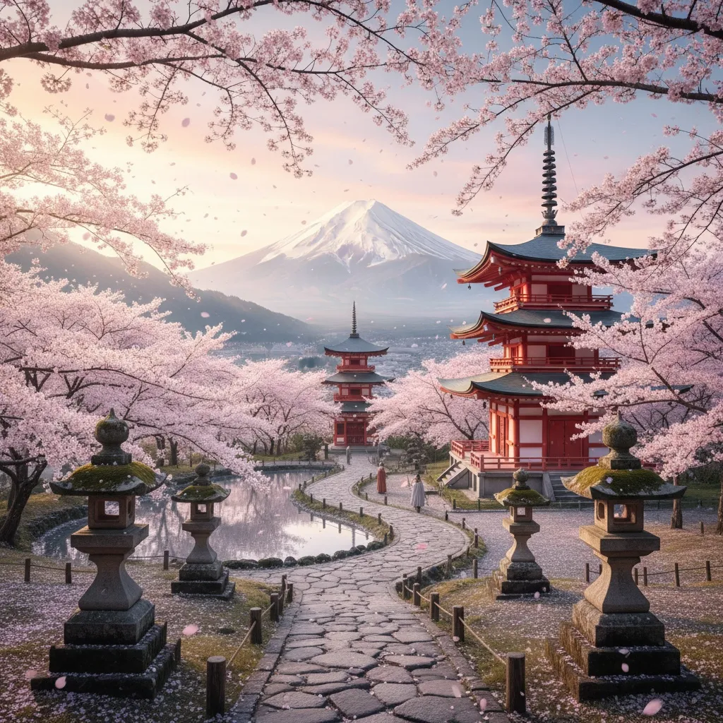 AI edited Japanese template with cherry blossom background