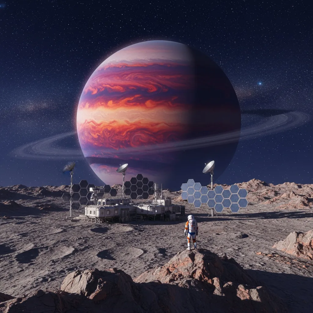 AI edited research station on rocky moon - sci-fi landscape